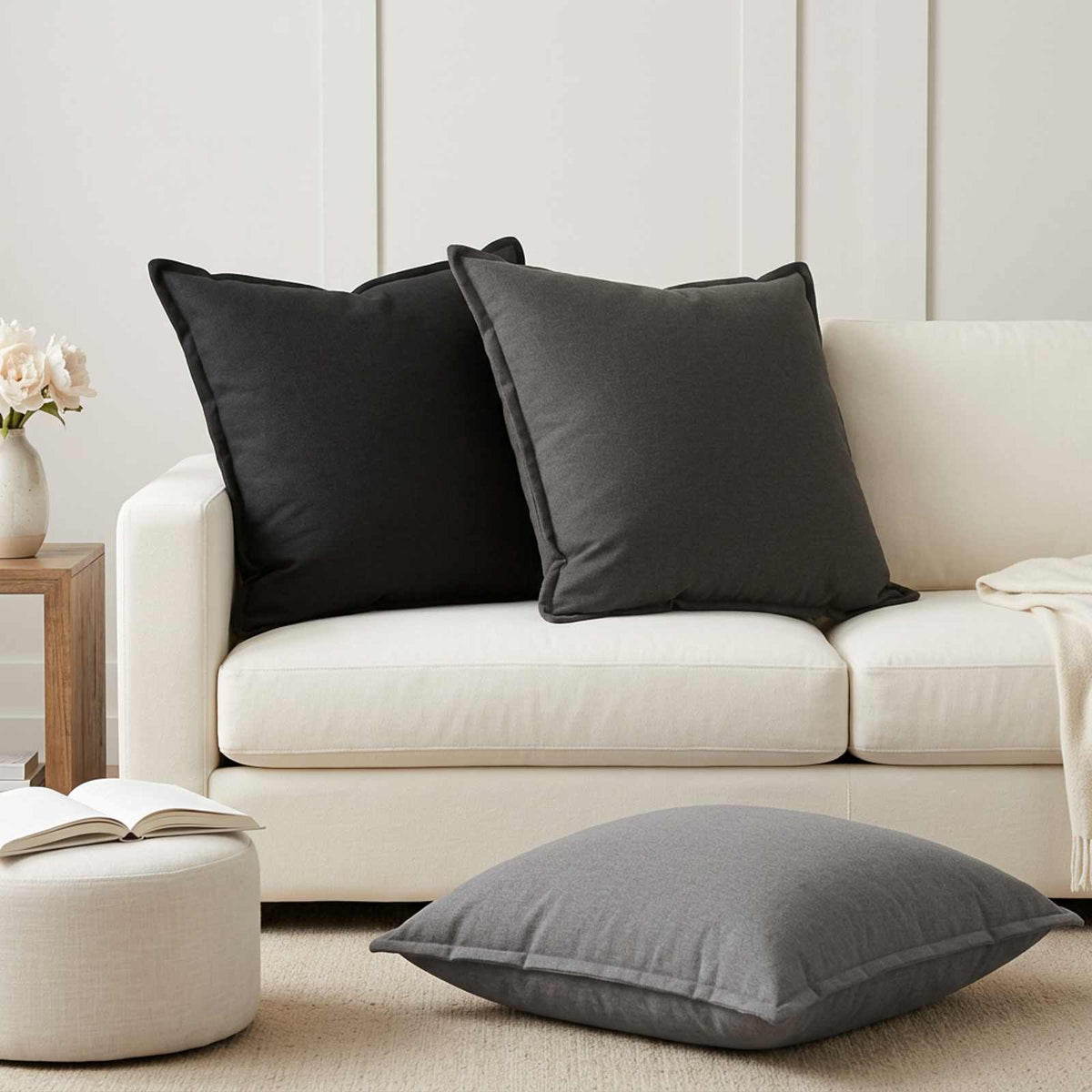 Cushion Cover 2 pcs HOUTEN Light Grey 80 x 80 cm Faux Linen
