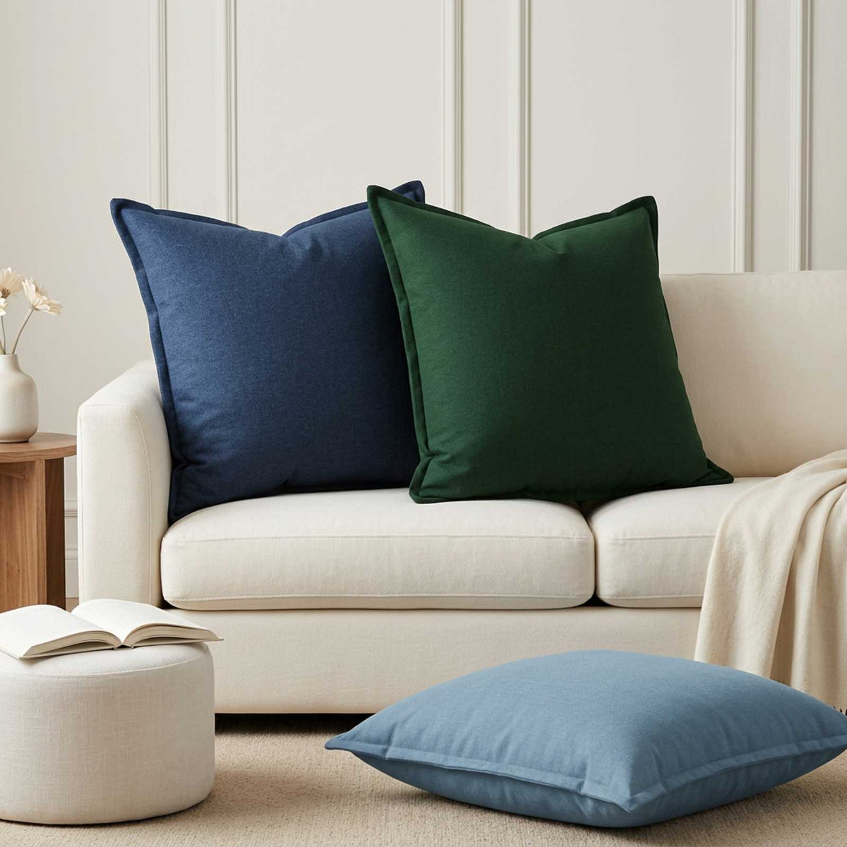 Cushion Cover 2 pcs HOUTEN Jeans Blue 80 x 80 cm Faux Linen
