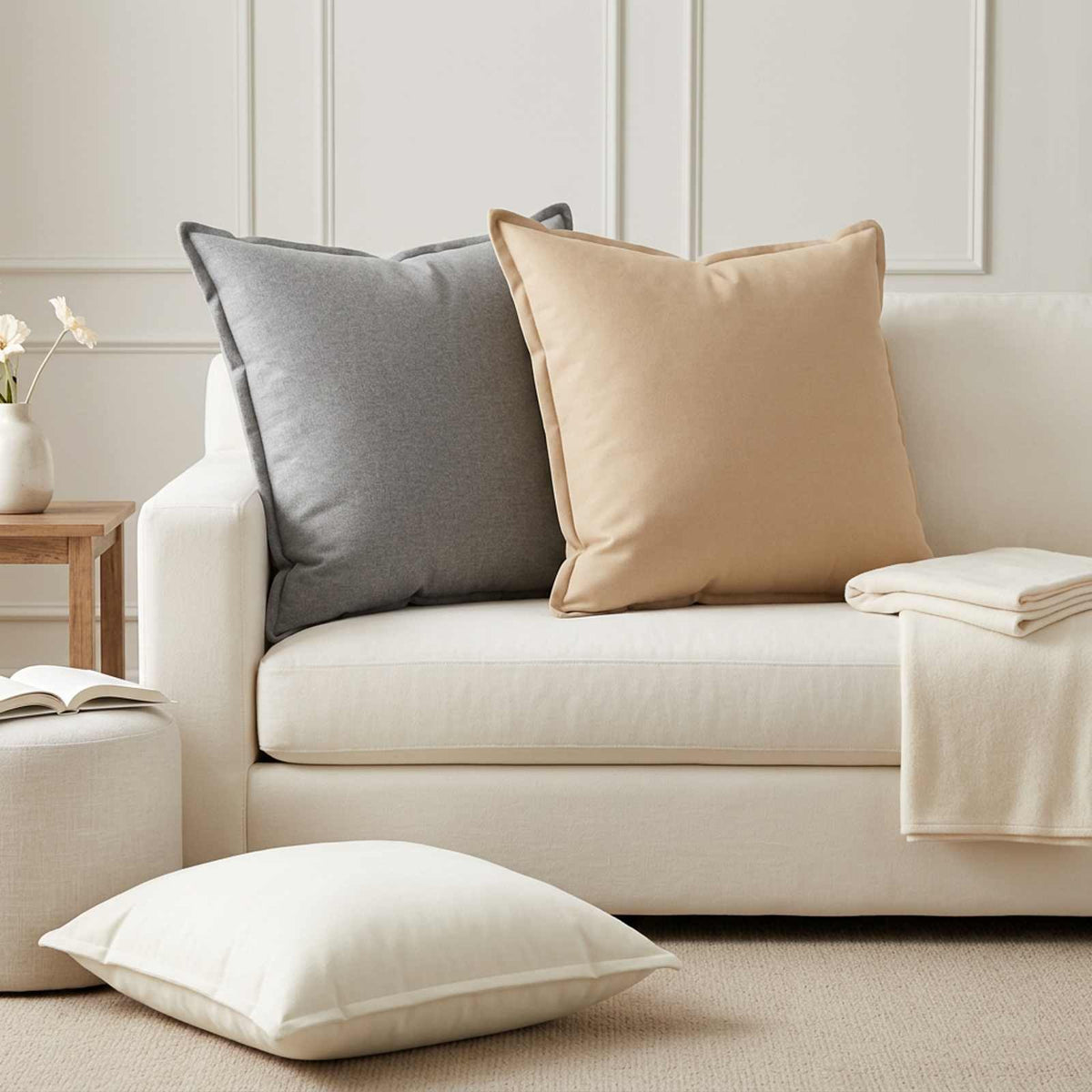 Throw Pillow 2 pcs HOUTEN Cloud Grey 70 x 70 cm Faux Linen