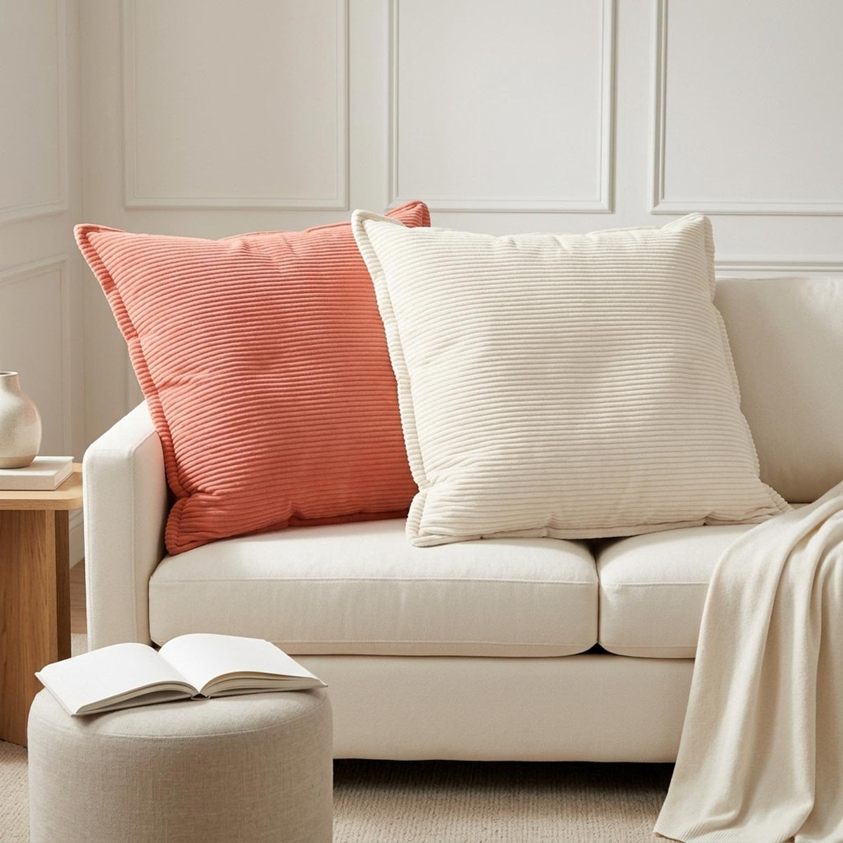 Cushion Cover 6 pcs HOUTEN Red Orange 80 x 80 cm Corduroy