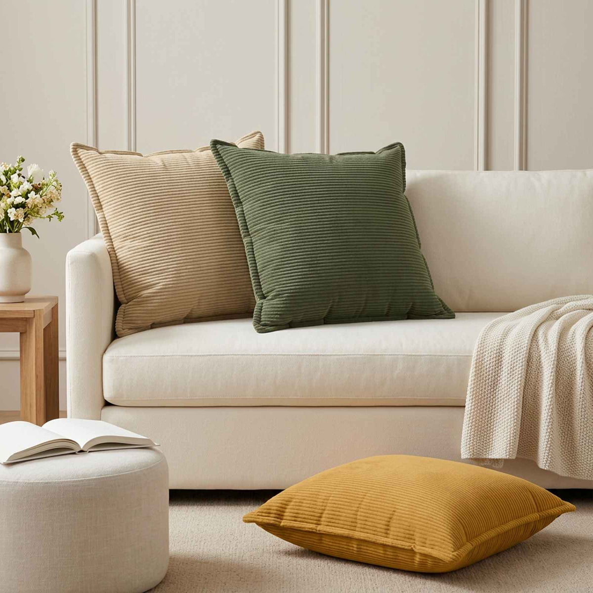 Cushion Cover 6 pcs HOUTEN Yellow 80 x 80 cm Corduroy