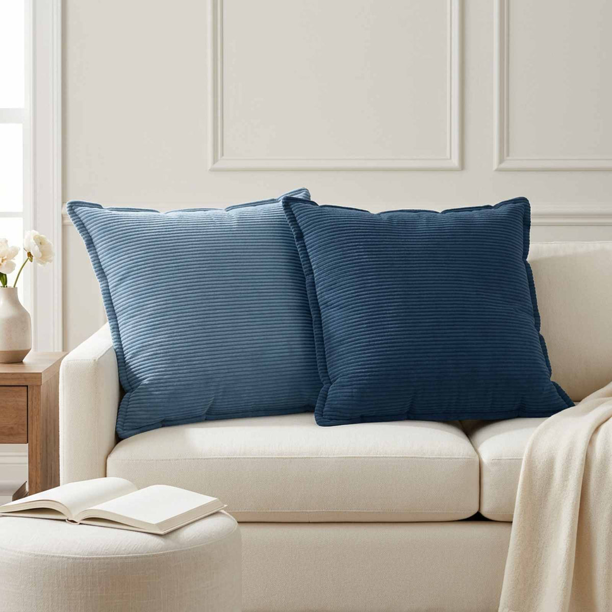 Cushion Cover 2 pcs HOUTEN Blue 70 x 70 cm Corduroy