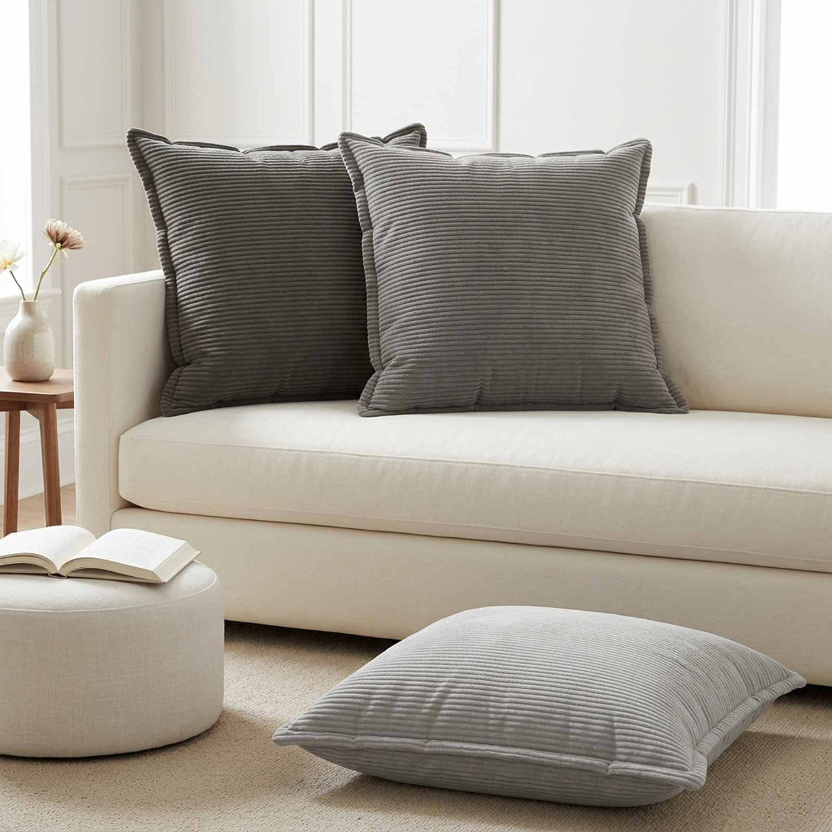 Cushion Cover 2 pcs HOUTEN Anthracite 70 x 70 cm Corduroy