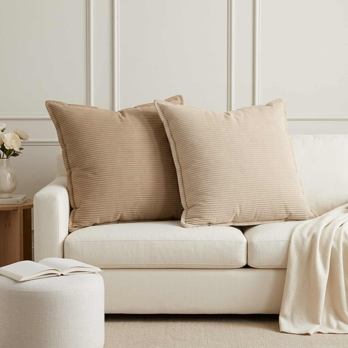 Cushion Cover 2 pcs HOUTEN Taupe 70 x 70 cm Corduroy