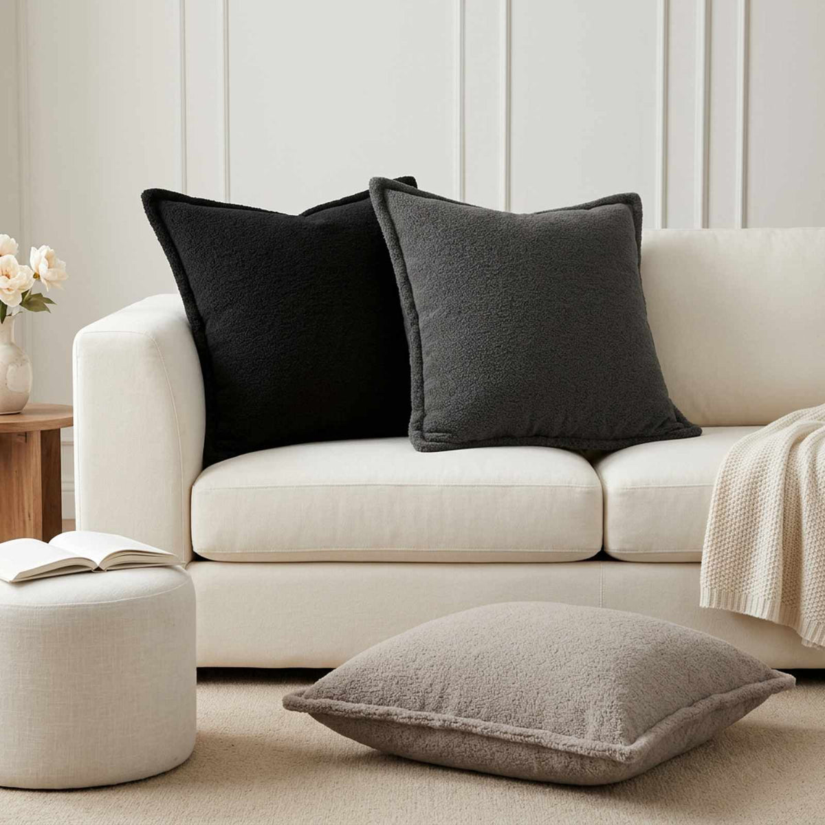 Cushion Cover 6 pcs HOUTEN Black 65 x 65 cm Bouclé
