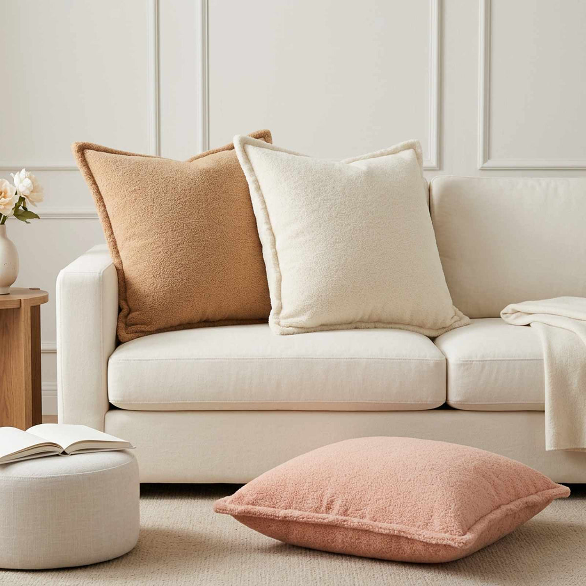 Cushion Cover 2 pcs HOUTEN Beige 80 x 80 cm Bouclé