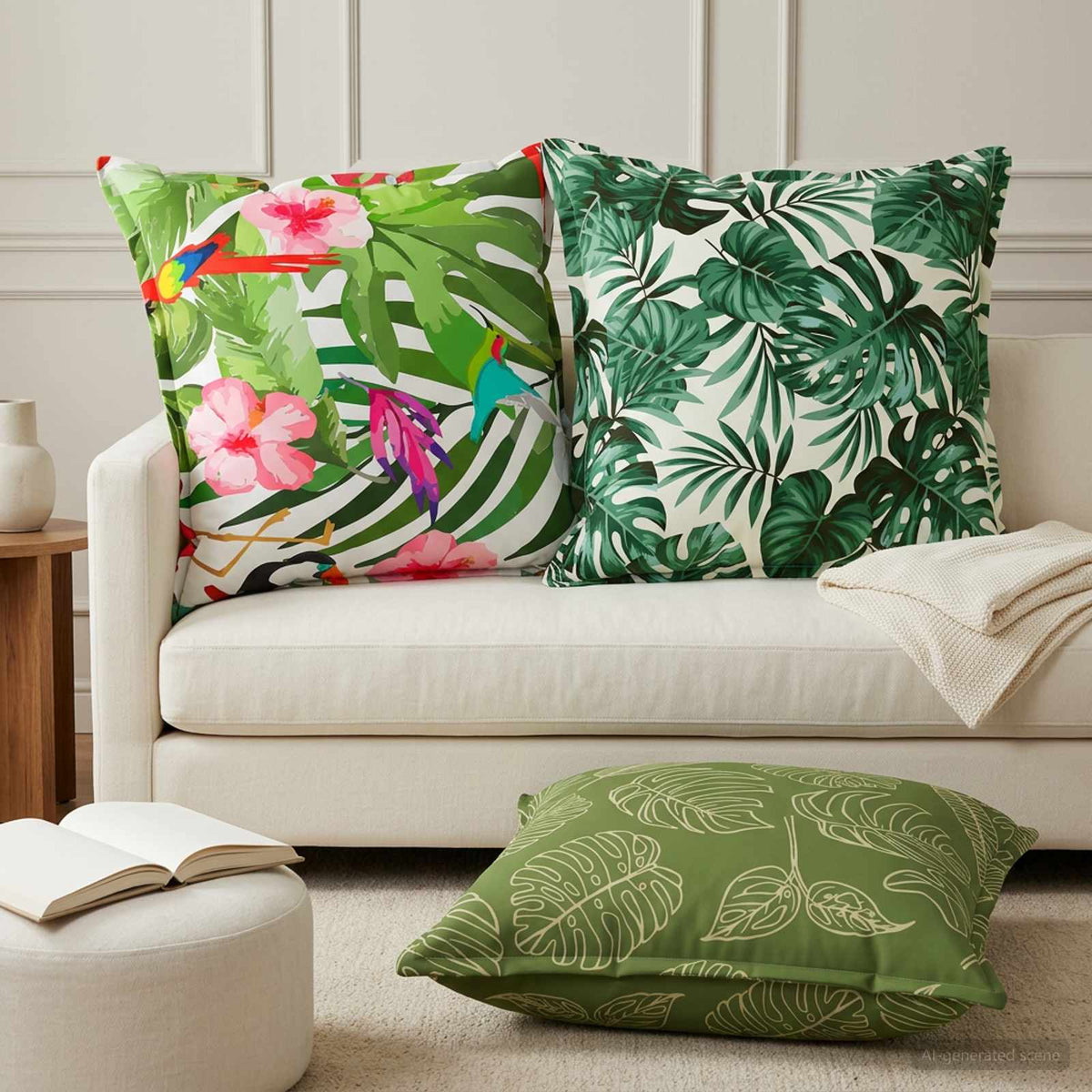 Cushion Cover 6 pcs HOUTEN Leaf Pattern 80 x 80 cm Polyester