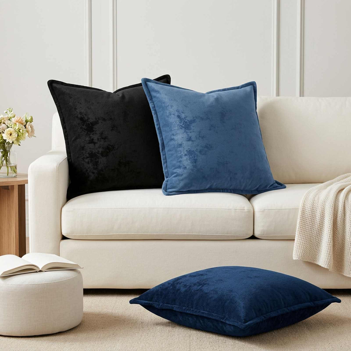 Cushion Cover 6 pcs HOUTEN Navy Blue 70 x 70 cm Flannel
