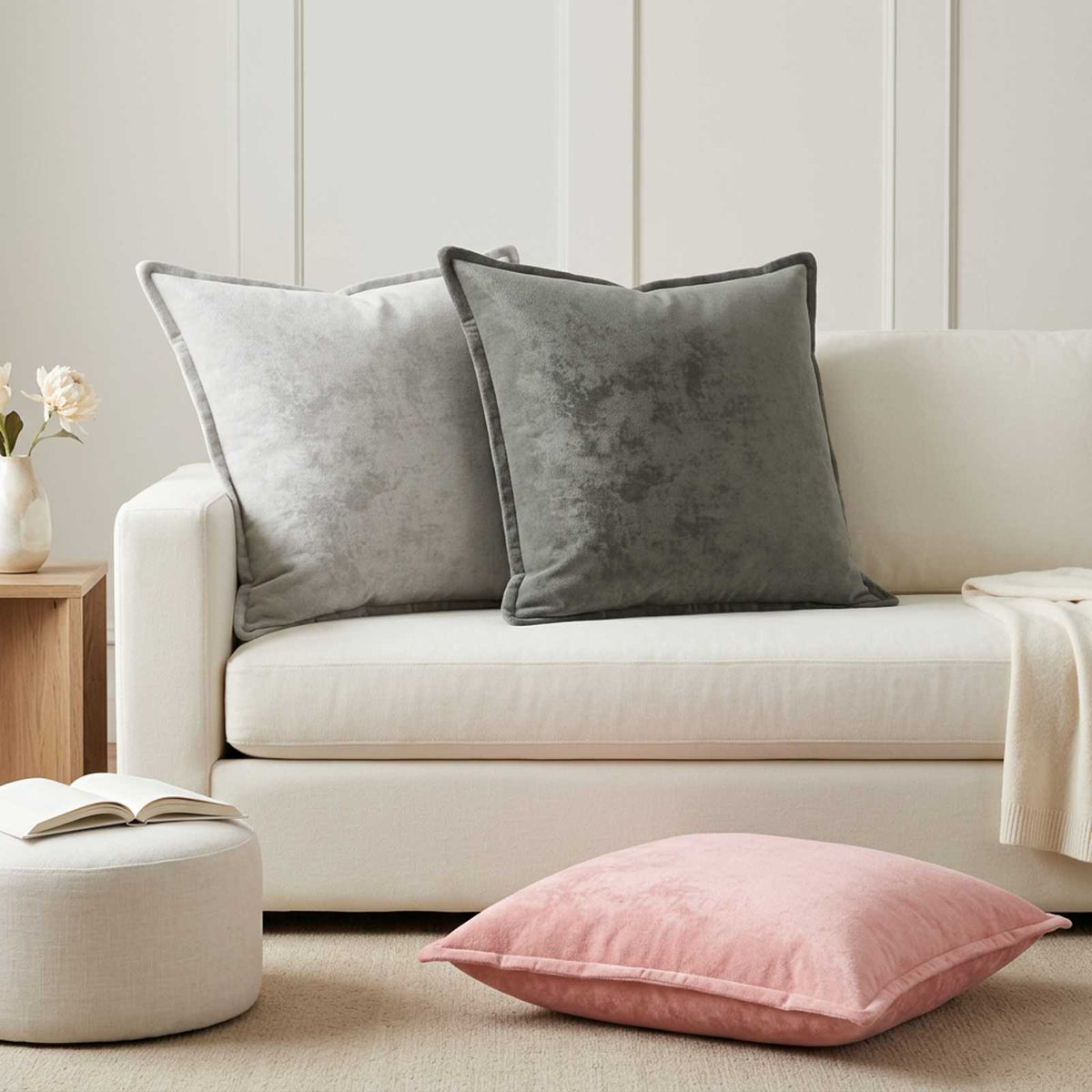 Cushion Cover 6 pcs HOUTEN Light Grey 70 x 70 cm Flannel
