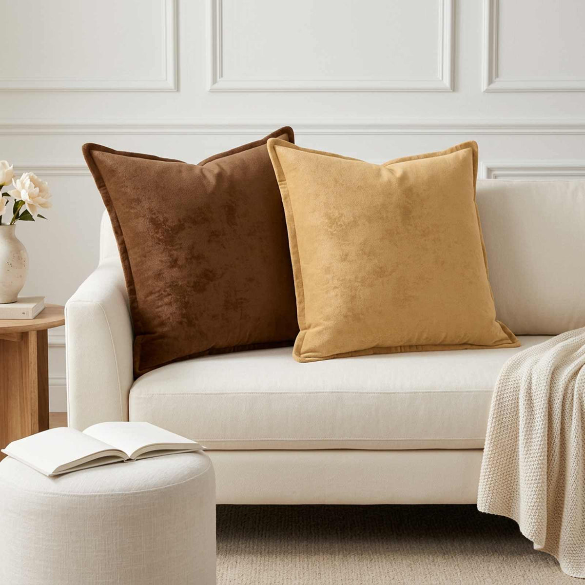 Cushion Cover 2 pcs HOUTEN Light Brown 80 x 80 cm Flannel