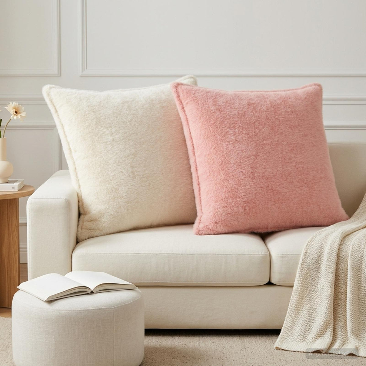 Cushion Cover 6 pcs HOUTEN White 80 x 80 cm Faux Rabbit Fur