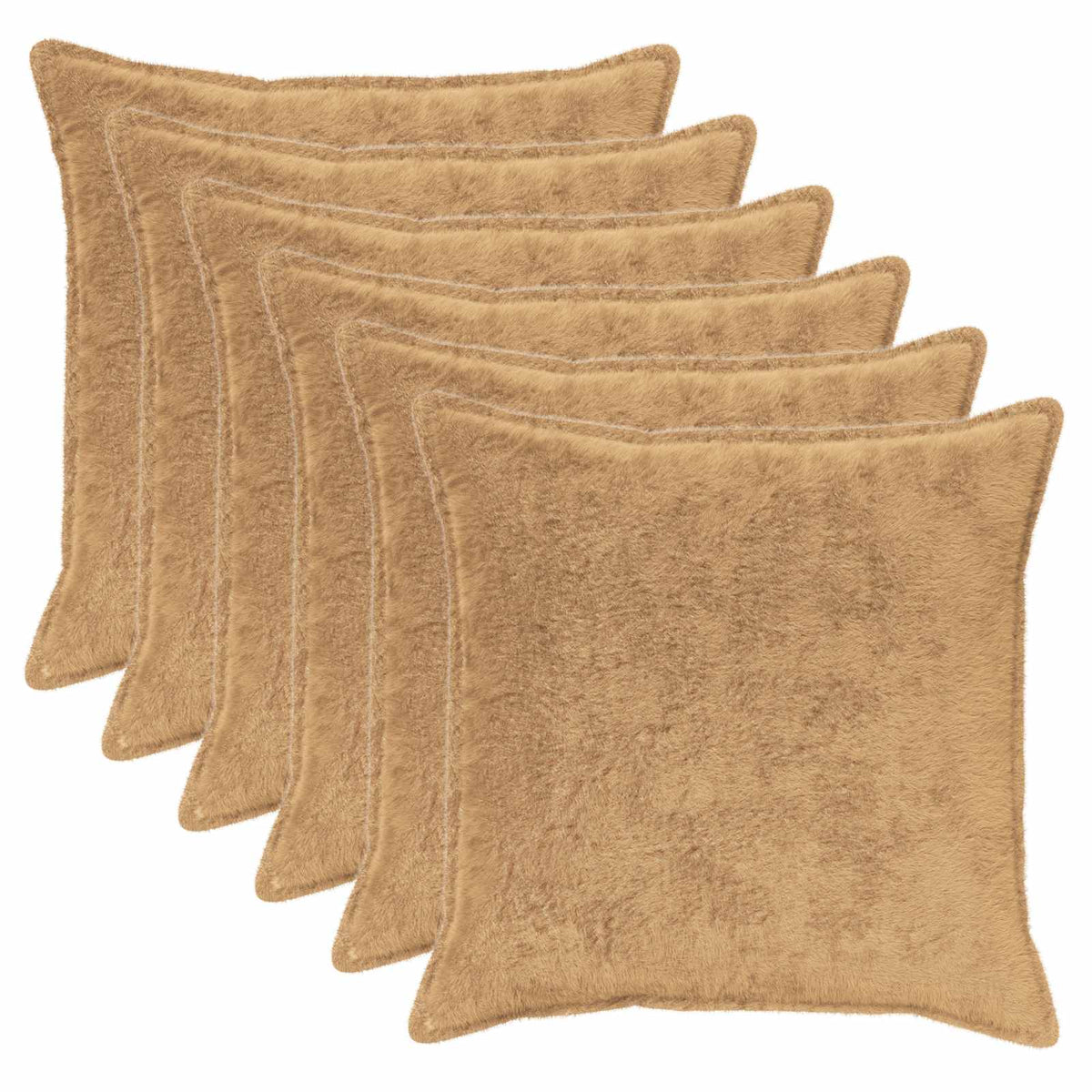 Cushion Cover 6 pcs HOUTEN Taupe 65 x 65 cm Faux Rabbit Fur