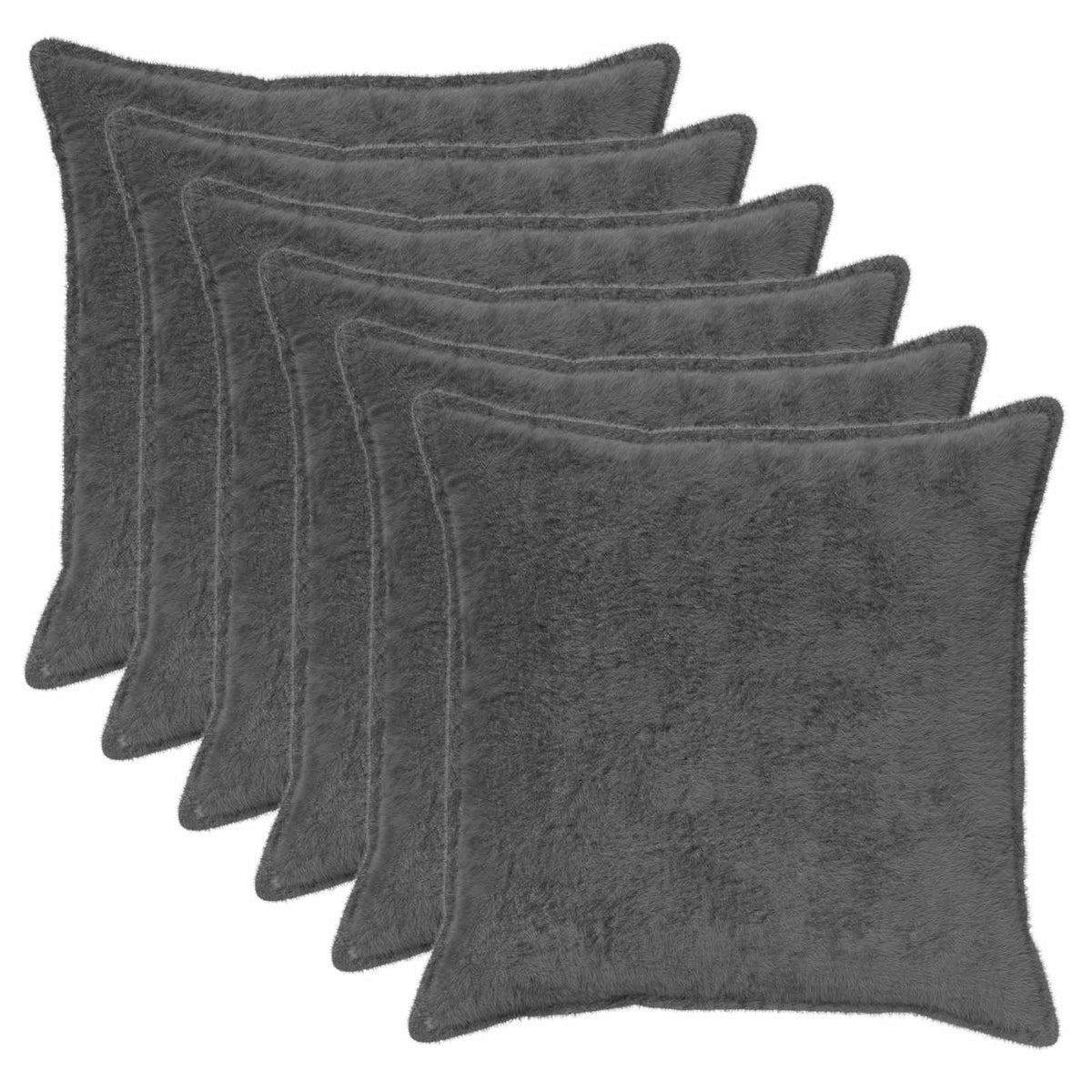 Cushion Cover 6 pcs HOUTEN Dark Grey 70 x 70 cm Faux Rabbit Fur
