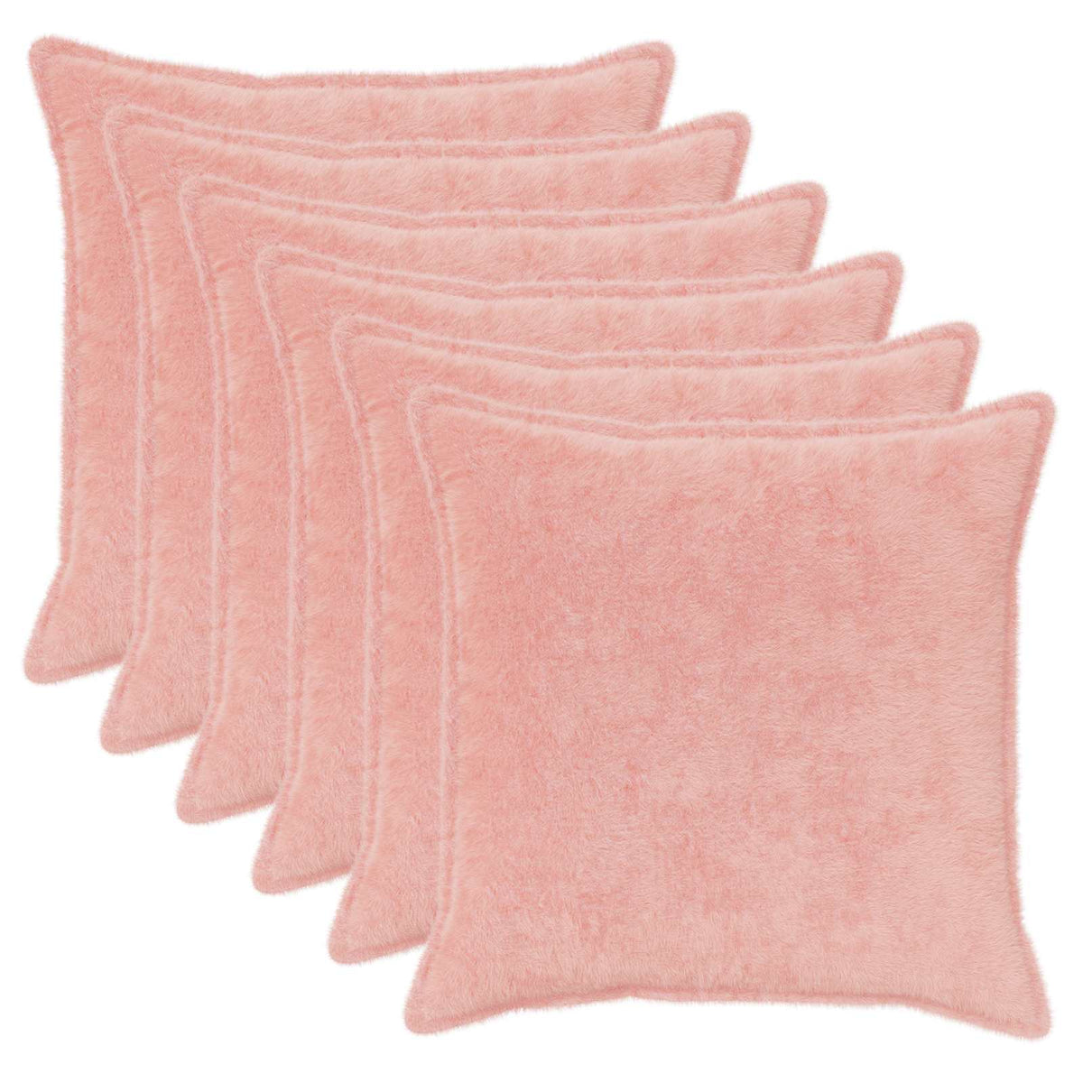 Cushion Cover 6 pcs HOUTEN Pink 80 x 80 cm Faux Rabbit Fur