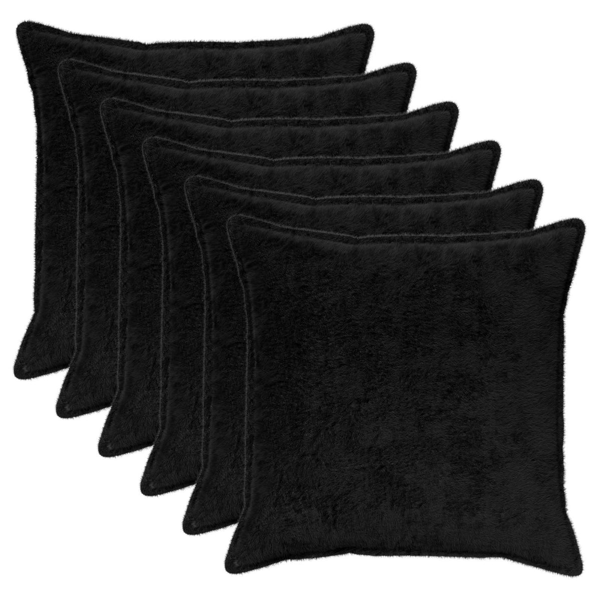 Cushion Cover 6 pcs HOUTEN Black 80 x 80 cm Faux Rabbit Fur