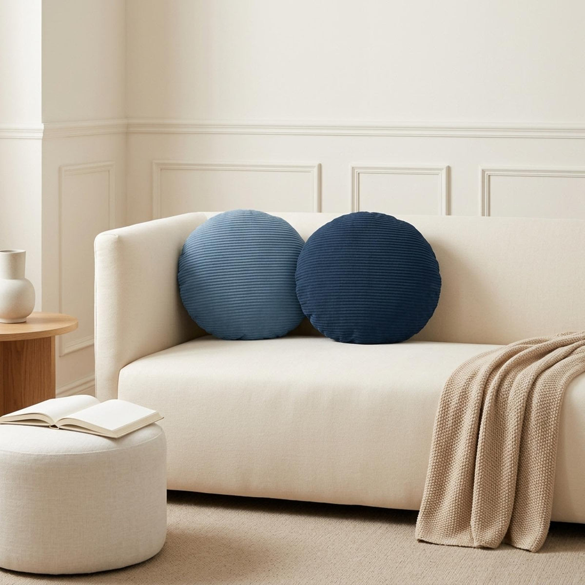 Cushion Cover 6 pcs HEERLEN Blue Dia. 40 cm Corduroy