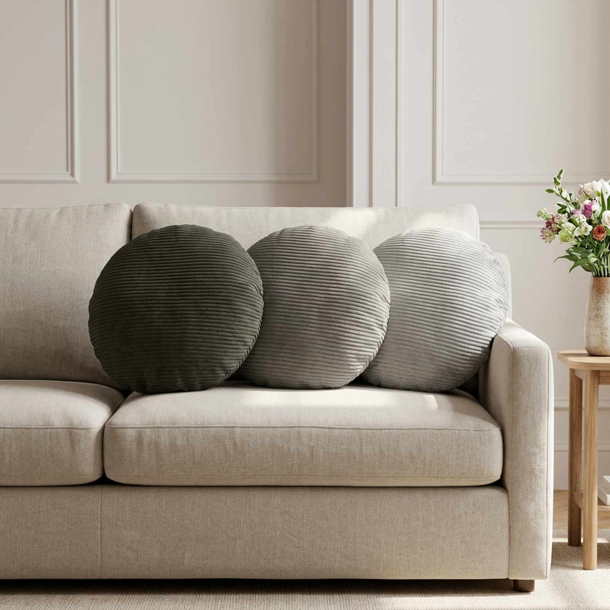 Cushion Cover 6 pcs HEERLEN Anthracite Dia. 40 cm Corduroy