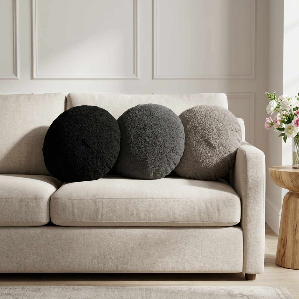 Cushion Cover 6 pcs HEERLEN Dark Grey Dia. 40 cm Bouclé