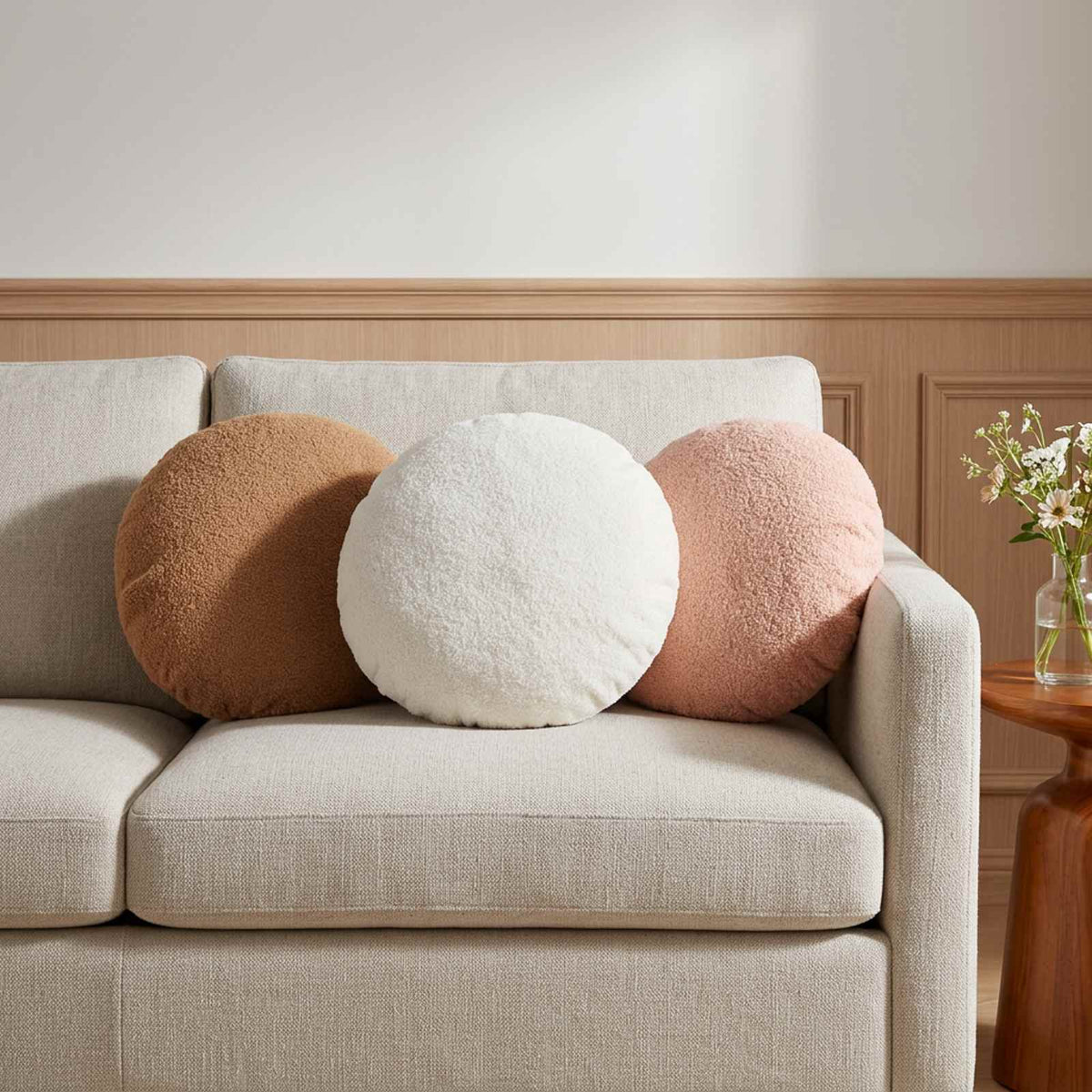 Cushion Cover 6 pcs HEERLEN Beige Dia. 30 cm Bouclé