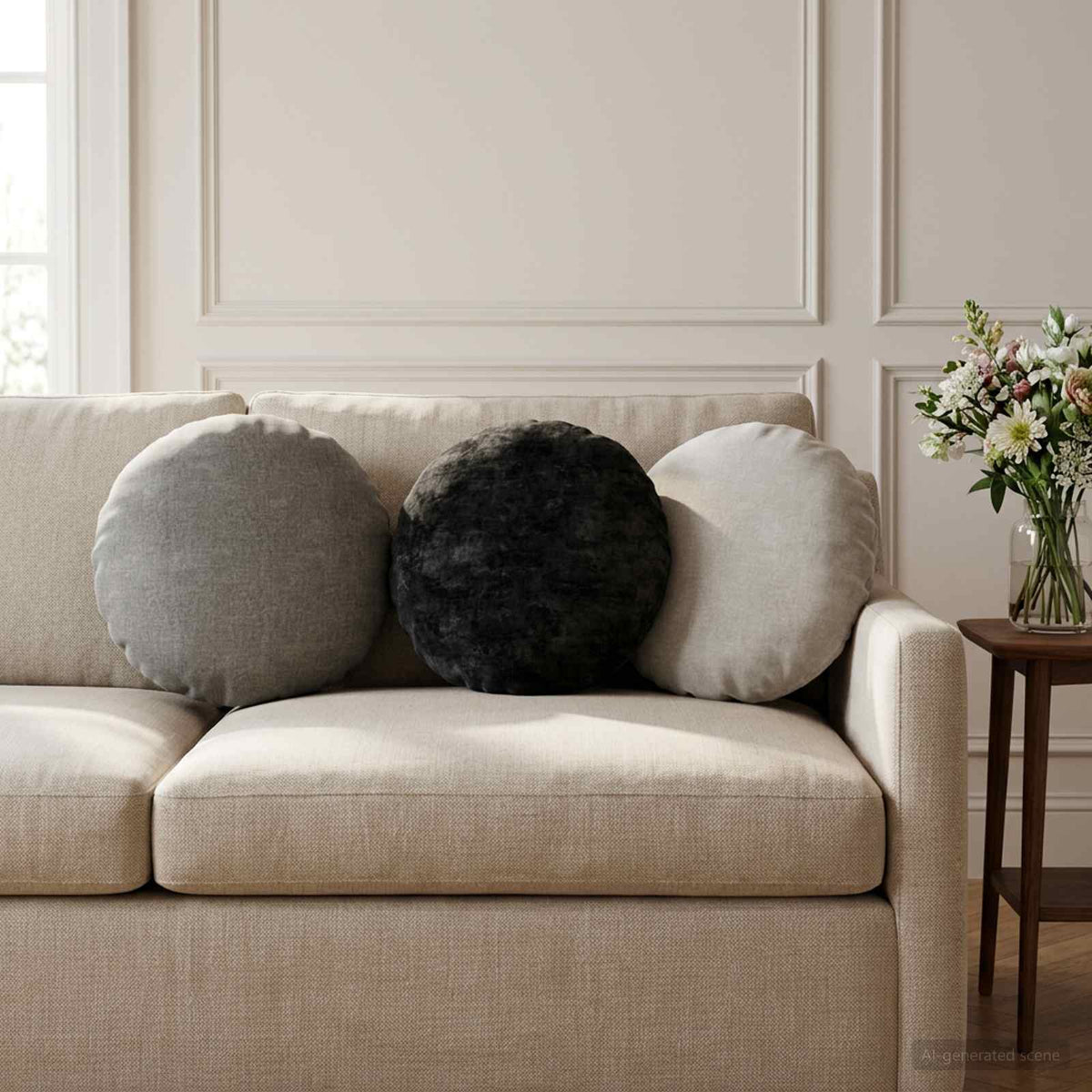 Cushion Cover 6 pcs HEERLEN Light Grey Ø 30 cm Chenille Fabric