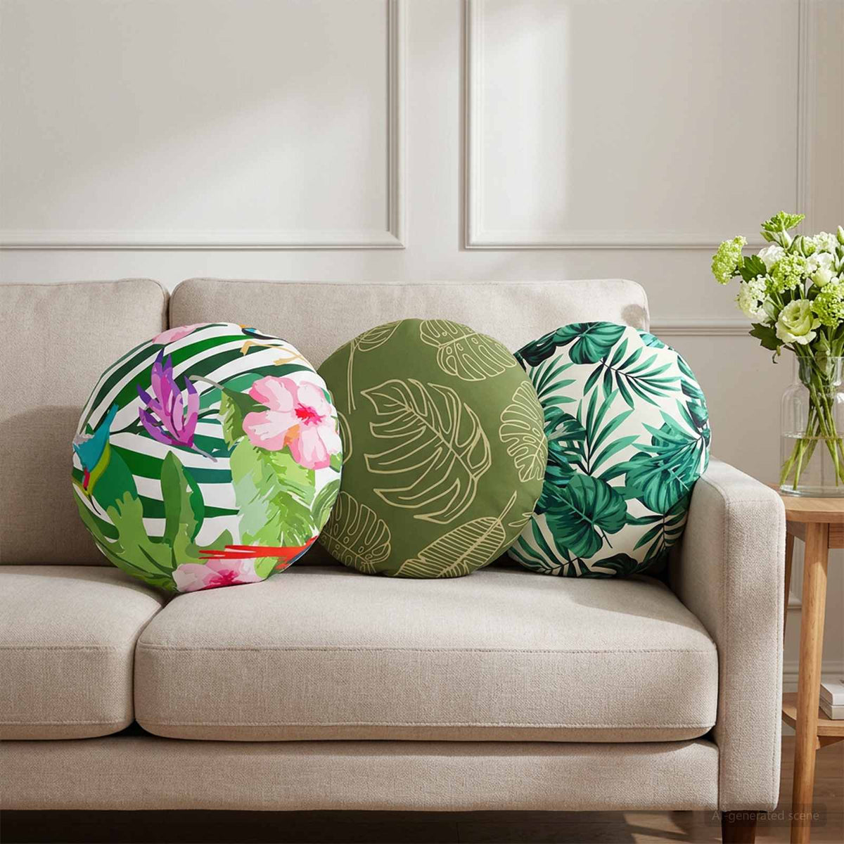 Cushion with Pillow HEERLEN 6 pcs Leaf Pattern Polyester