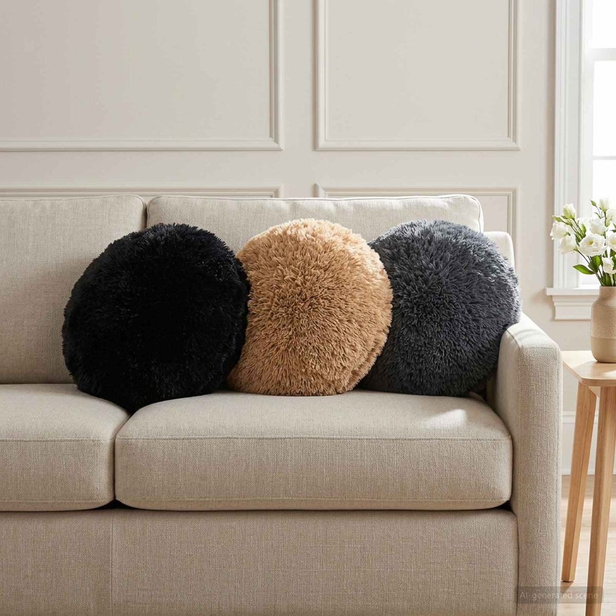 Cushion Cover 6 pcs HEERLEN Taupe Ø 30 cm PV Fleece