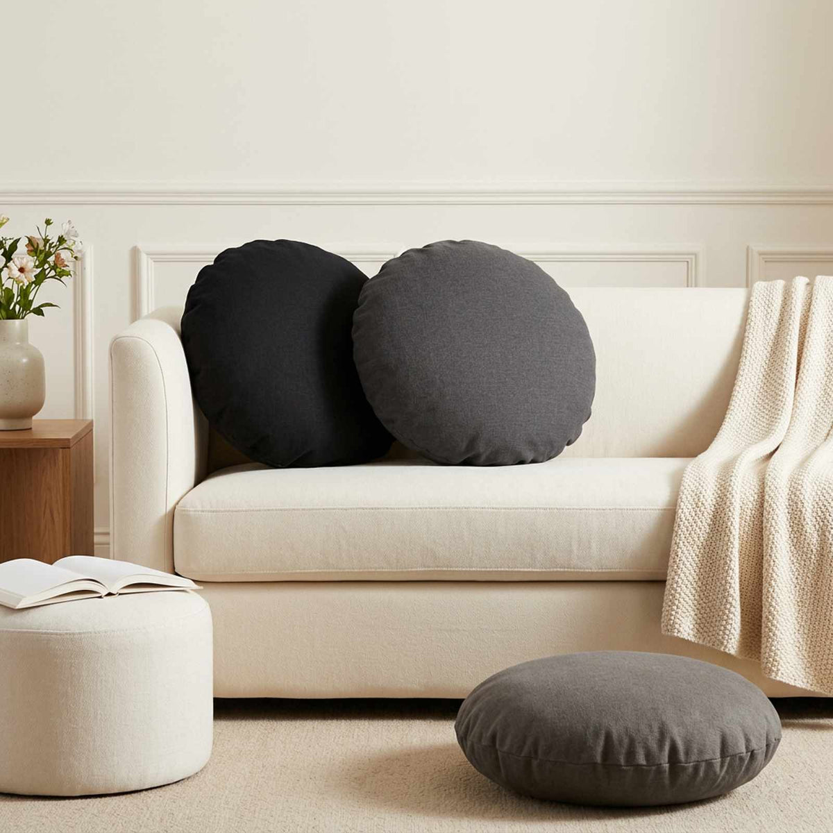 Cushion Cover 6 pcs HEERLEN Light Grey Dia. 60 cm Fabric