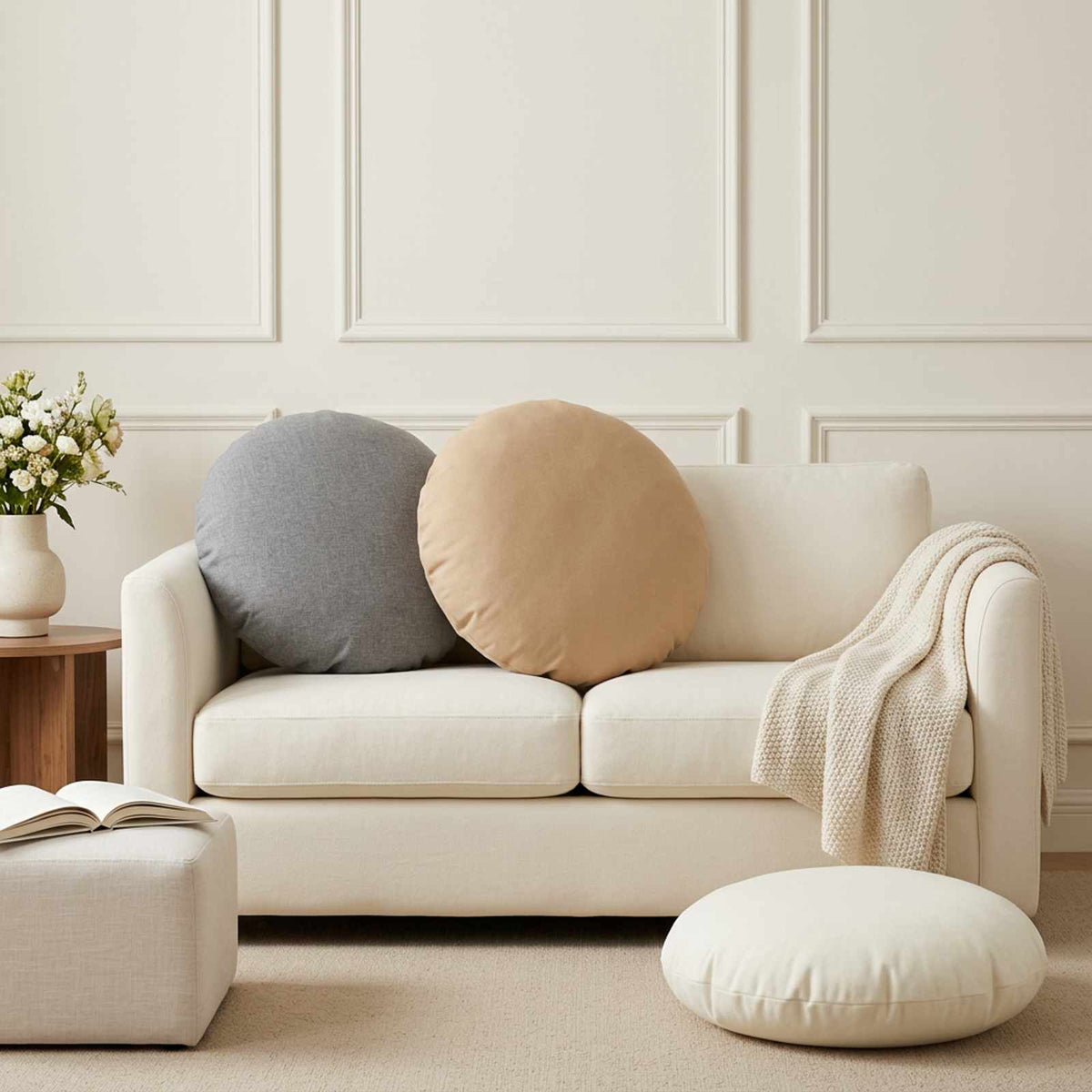 Cushion Cover 6 pcs HEERLEN Cloud Grey Dia. 60 cm Fabric