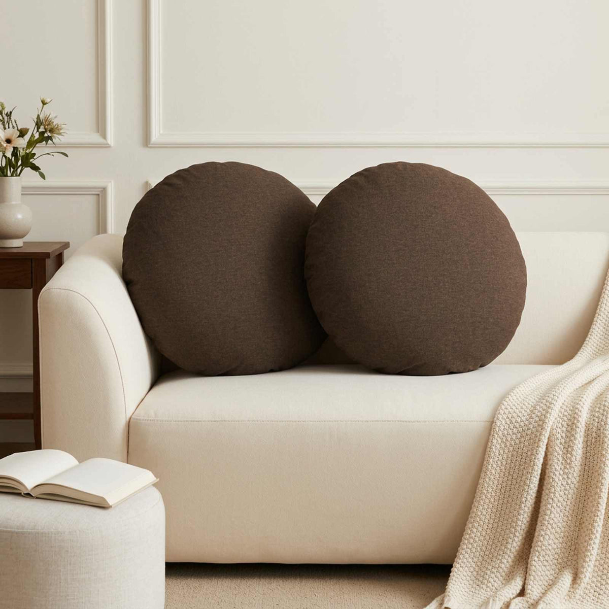 Throw Pillow 6 pcs HEERLEN Brown Dia. 60 cm Fabric