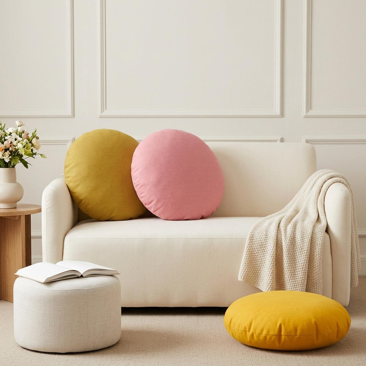 Throw Pillow 6 pcs HEERLEN Light Yellow Dia. 50 cm Fabric