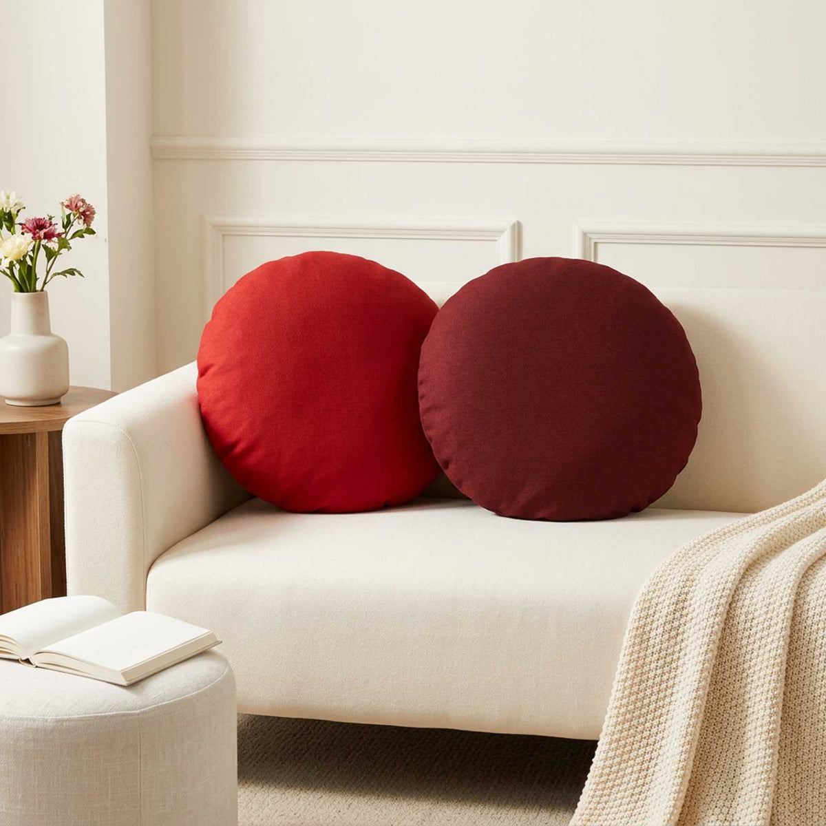 Cushion Cover 6 pcs HEERLEN Wine Red Dia. 50 cm Fabric