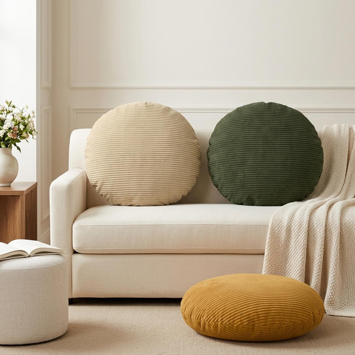 Cushion Cover 6 pcs HEERLEN Green Dia. 50 cm Corduroy