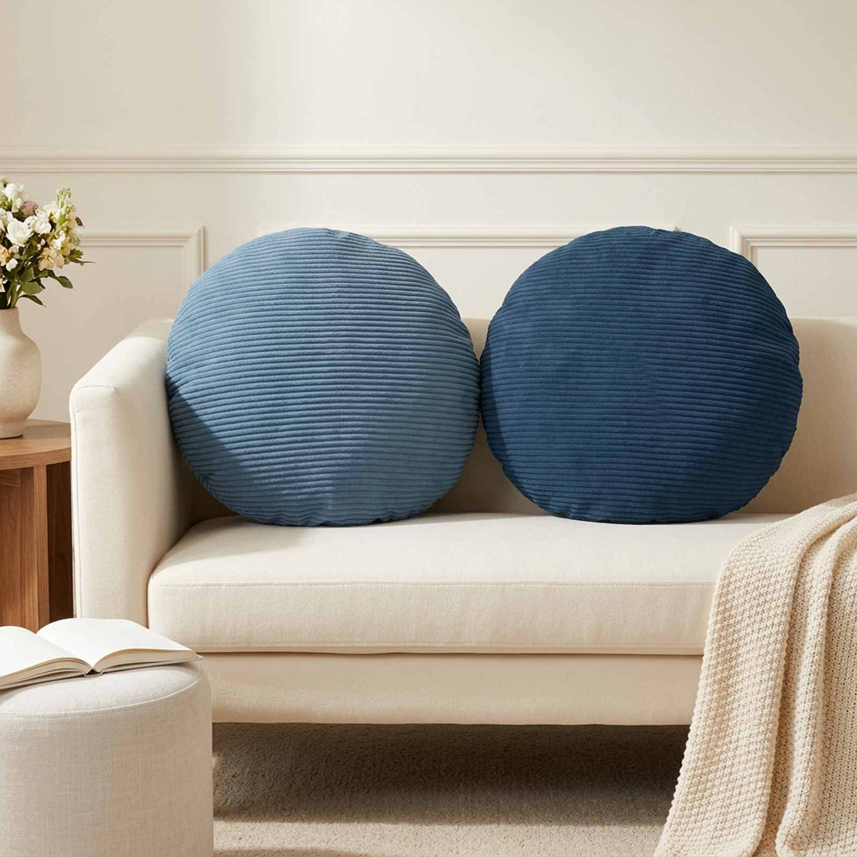 Cushion Cover 6 pcs HEERLEN Blue Dia. 60 cm Corduroy
