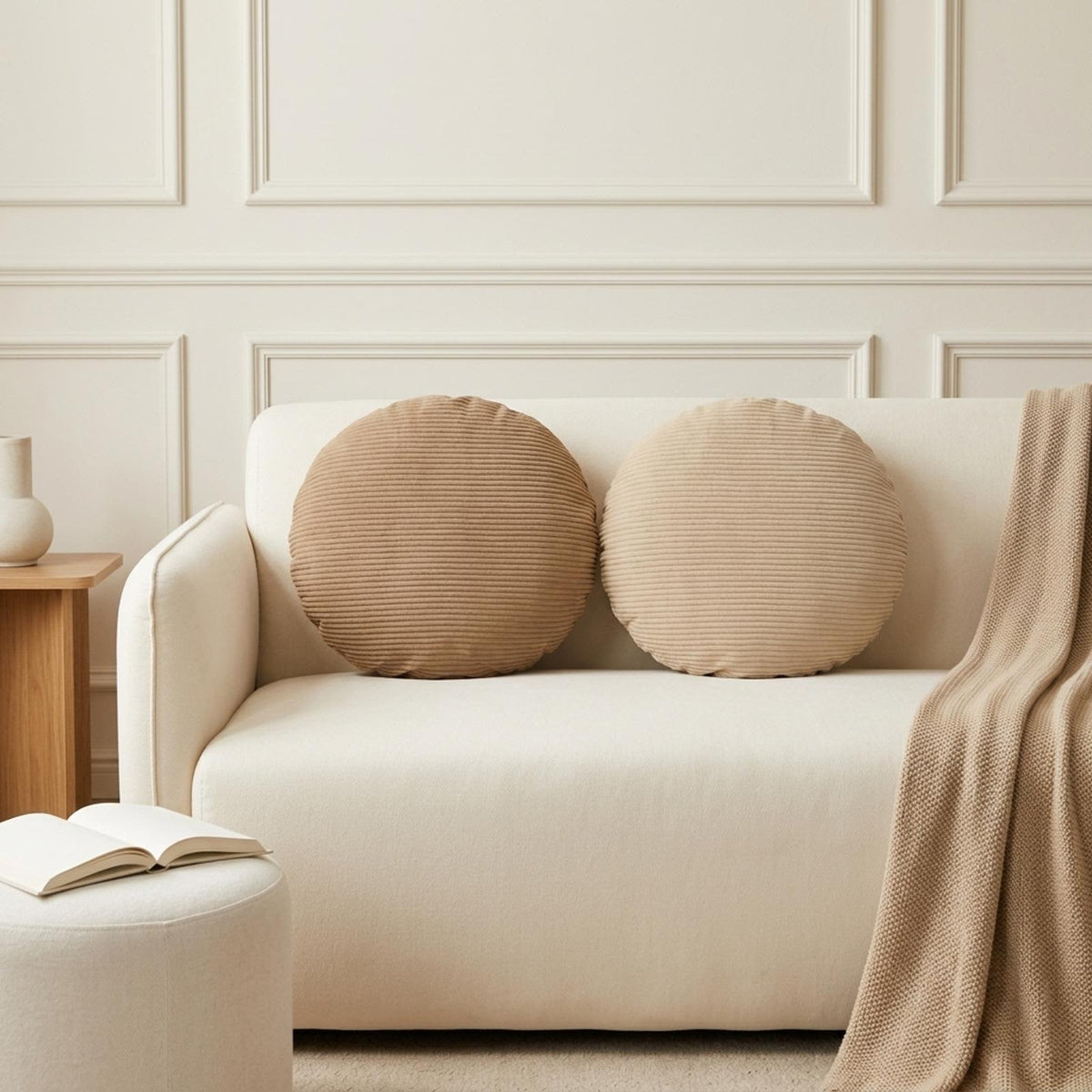 Cushion Cover 2 pcs HEERLEN Taupe Dia. 60 cm Corduroy