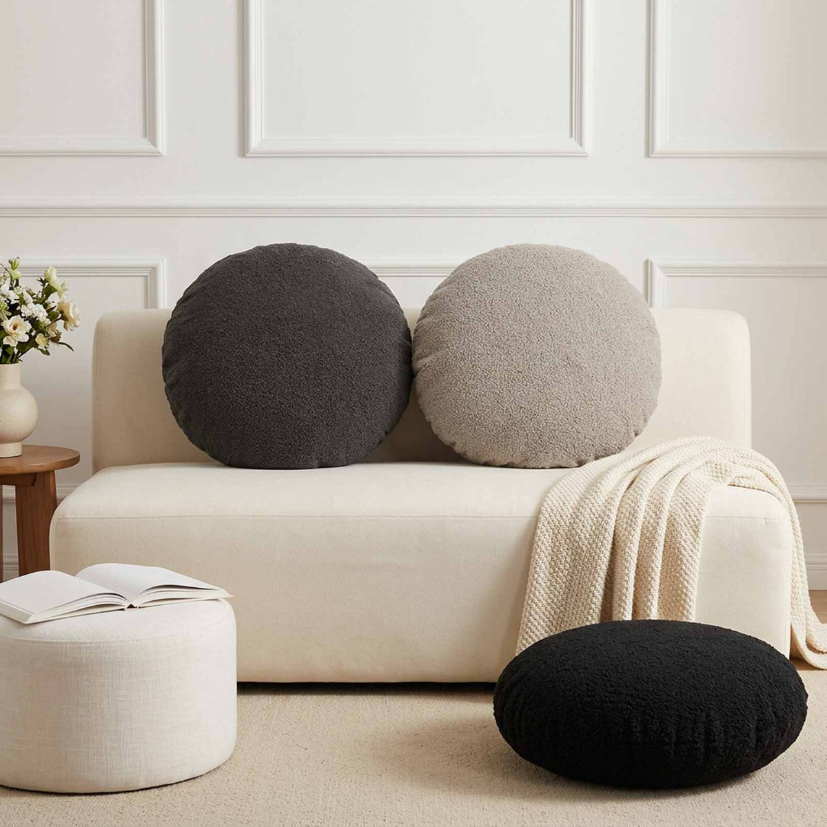 Cushion Cover 6 pcs HEERLEN Dark Grey Dia. 60 cm Bouclé