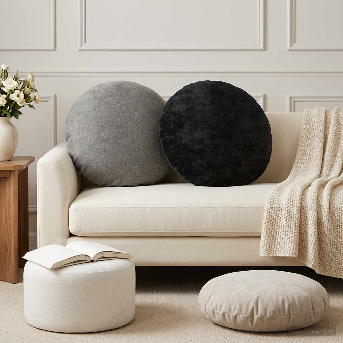 Cushion Cover 6 pcs HEERLEN Dark Grey Ø 50 cm Chenille Fabric