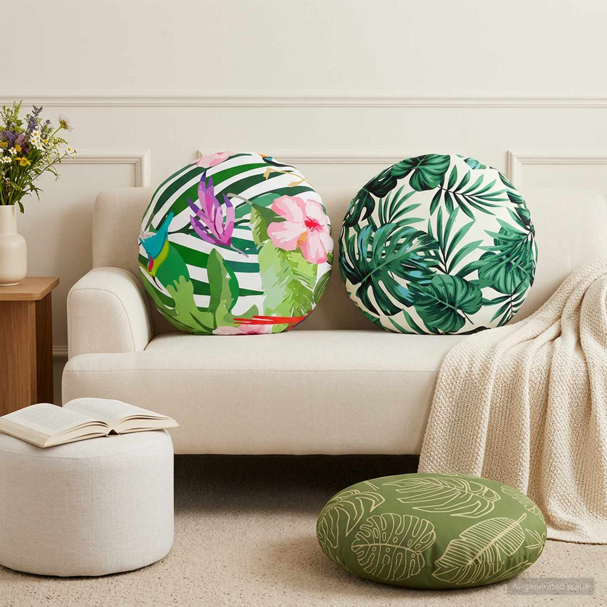 Cushion Cover 6 pcs HEERLEN Leaf Design Ø 50 cm Polyester