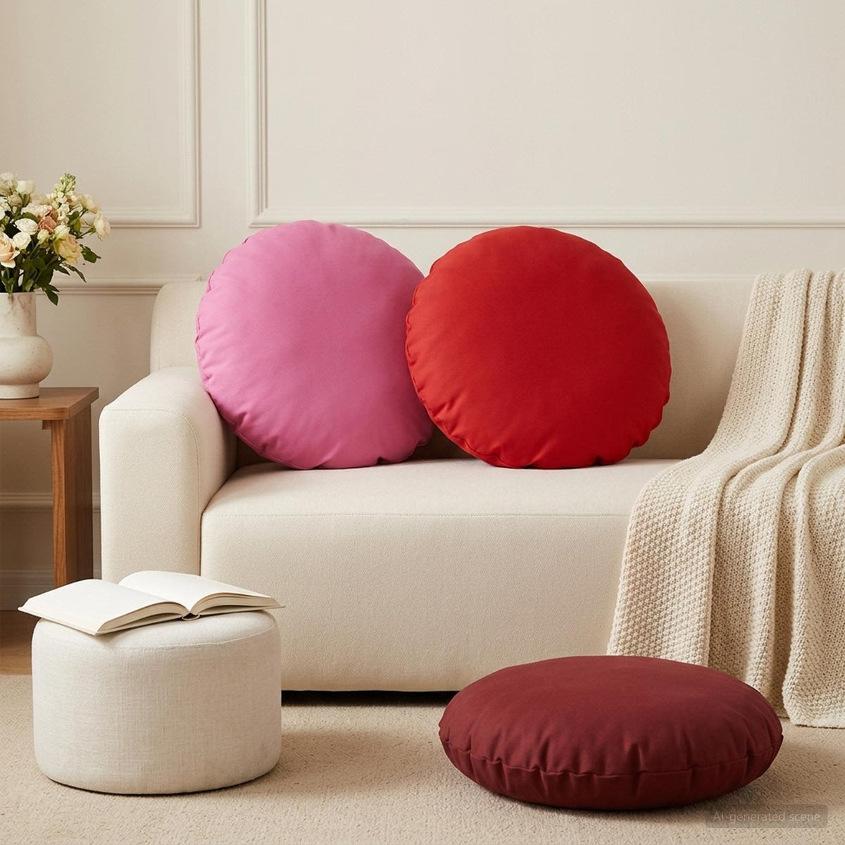 Cushion Cover 6 pcs HEERLEN Wine Red Ø 60 cm Polyester