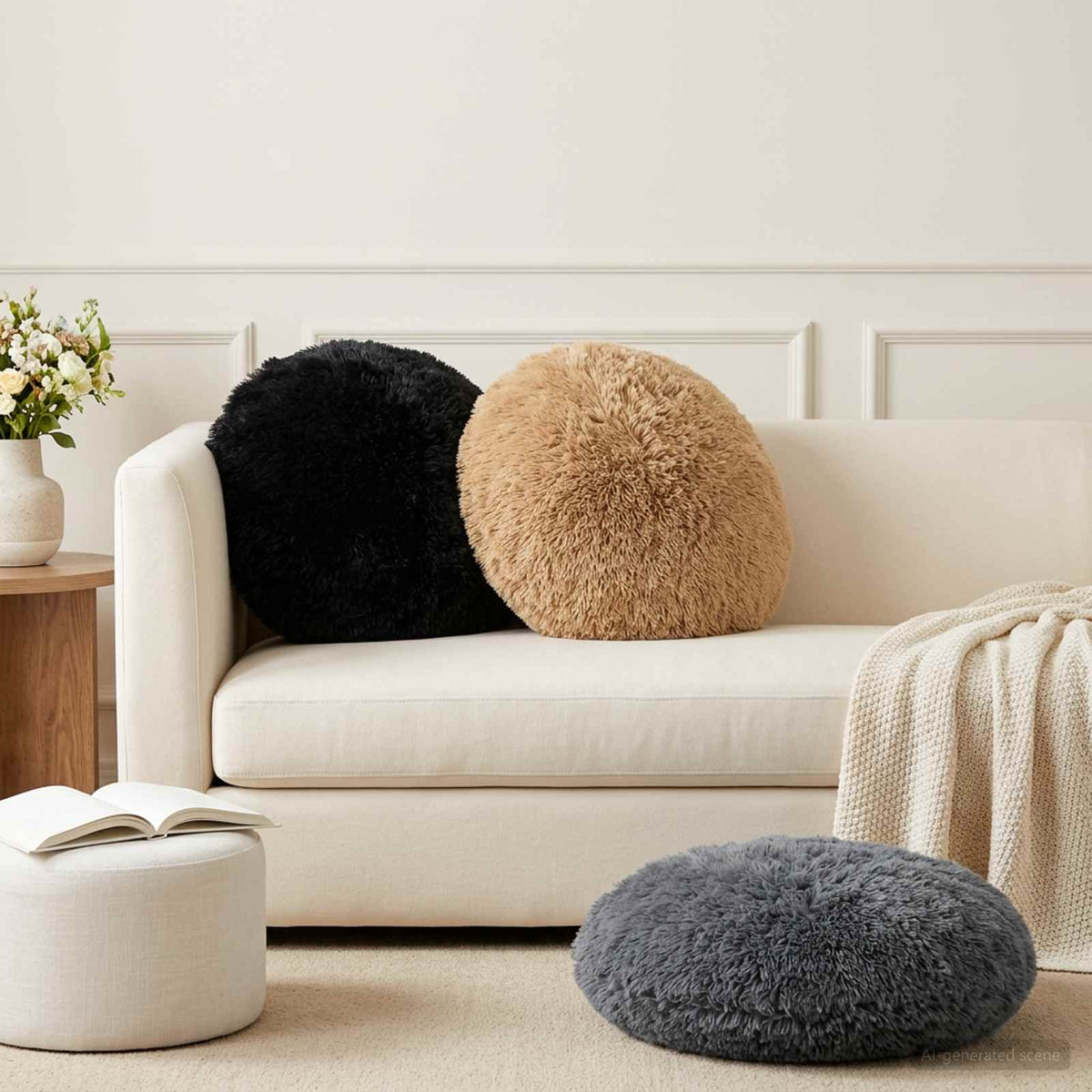 Cushion Cover 2 pcs HEERLEN Black Ø 60 cm PV Fleece
