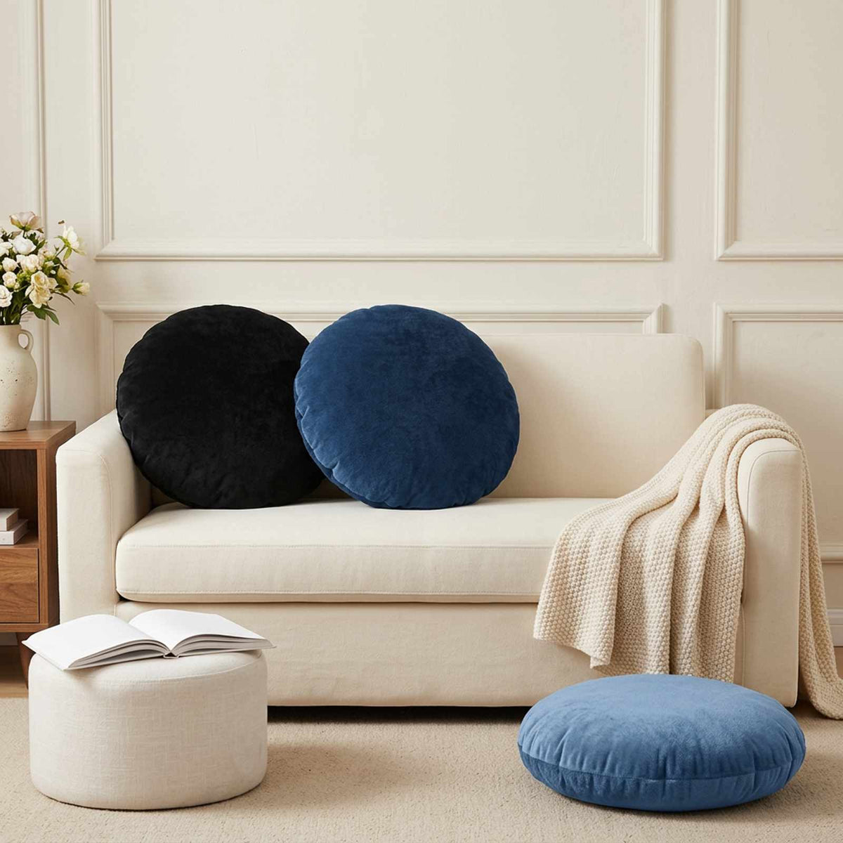 Cushion Cover 6 pcs HEERLEN Navy Blue Dia. 50 cm Flannel