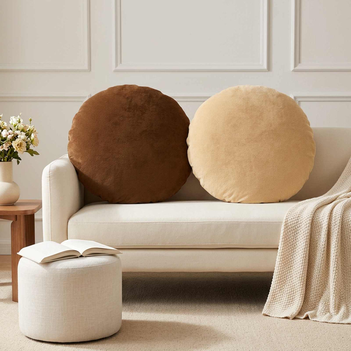 Cushion Cover 6 pcs HEERLEN Light Brown Dia. 50 cm Flannel