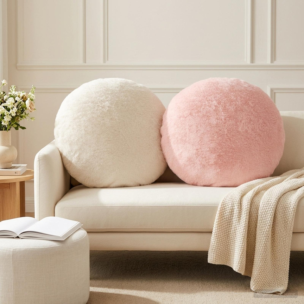 Cushion Cover 6 pcs HEERLEN Pink Ø 60 cm Faux Rabbit Fur