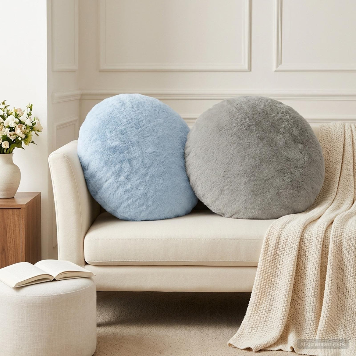 Cushion Cover 6 pcs HEERLEN Light Grey Ø 60 cm Faux Rabbit Fur