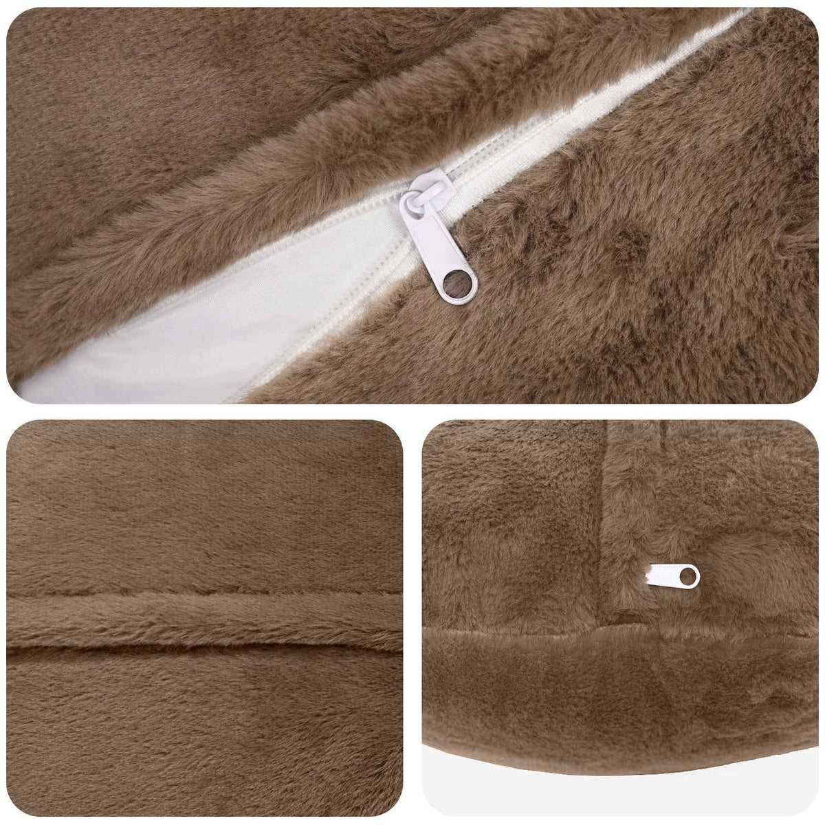 Cushion Cover 6 pcs HEERLEN Light Brown Ø 60 cm Faux Rabbit Fur