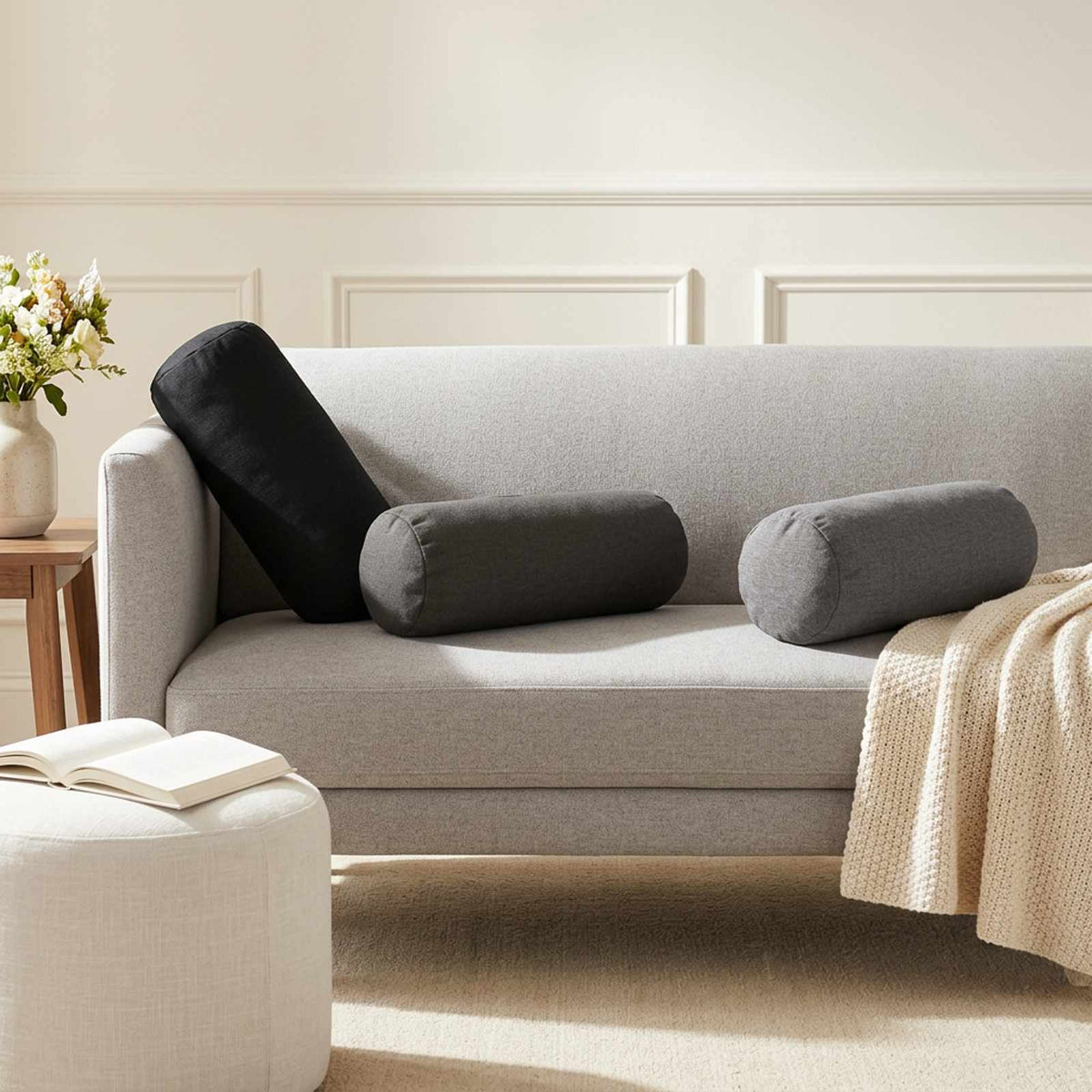 Throw Pillow 6 pcs HEERLEN Dark Grey Dia. 15 x 40 cm Fabric