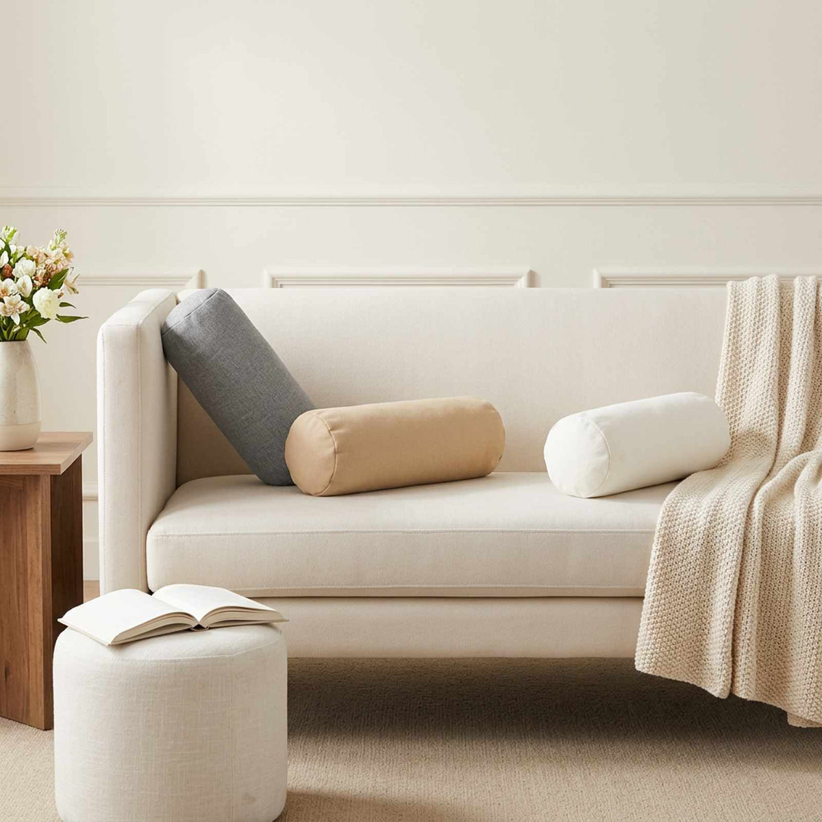 Throw Pillow 6 pcs HEERLEN Cream Dia. 15 x 40 cm Fabric
