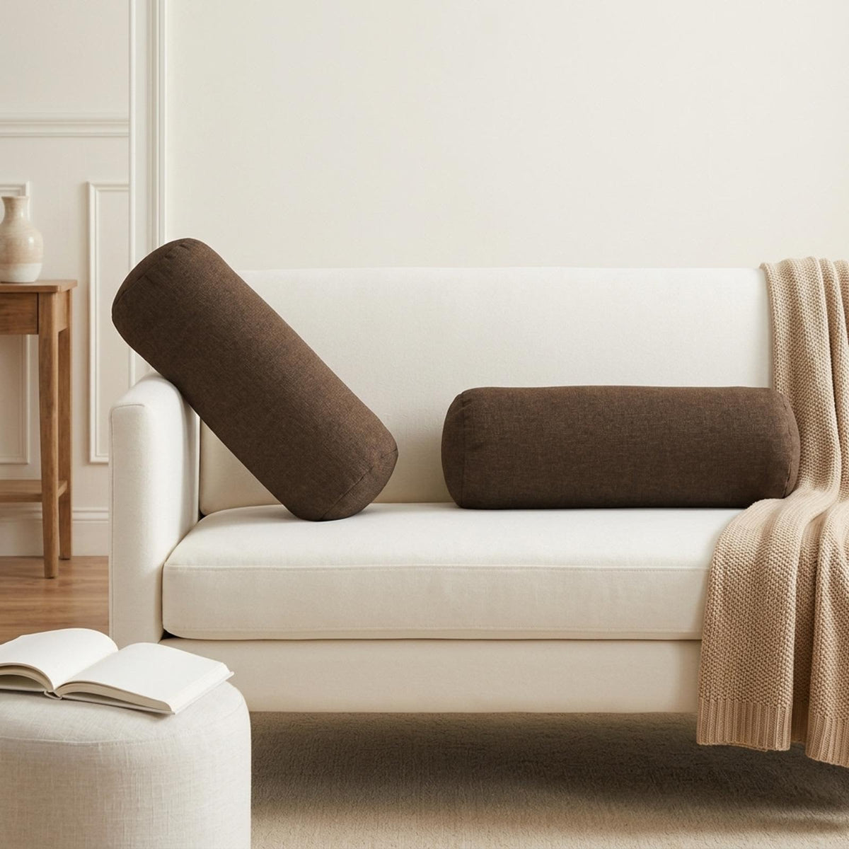 Throw Pillow 6 pcs HEERLEN Taupe Dia. 15 x 40 cm Fabric