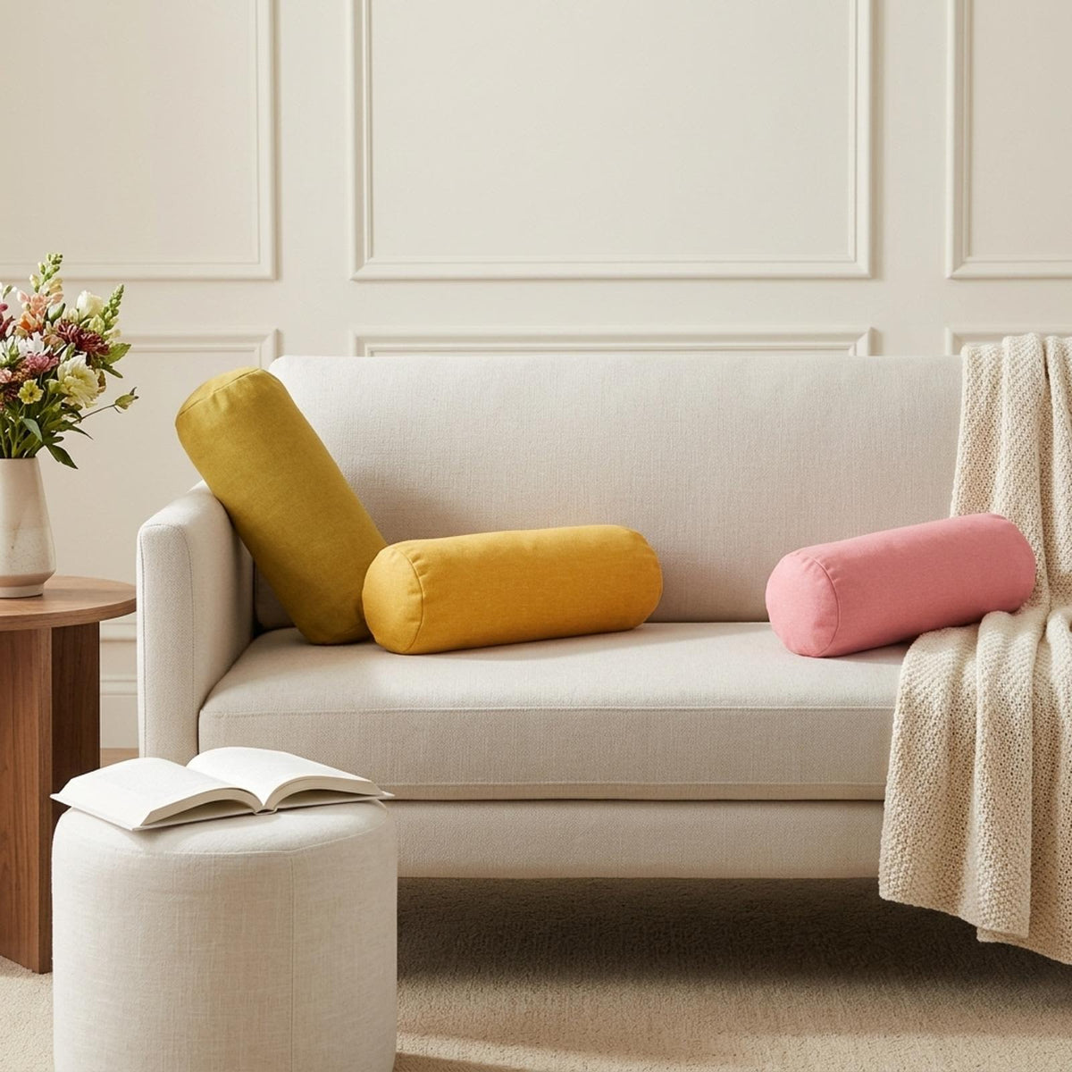 Throw Pillow 2 pcs HEERLEN Pink Dia. 15 x 40 cm Fabric