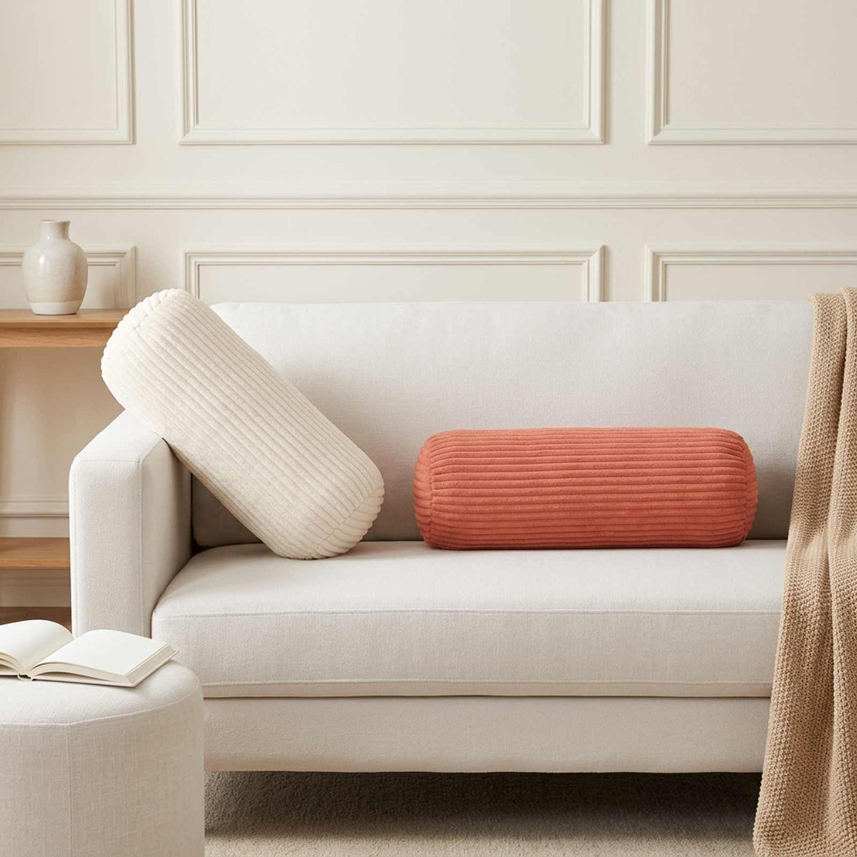 Cushion Cover 6 pcs HEERLEN Red Orange Dia. 15 x 40 cm Corduroy