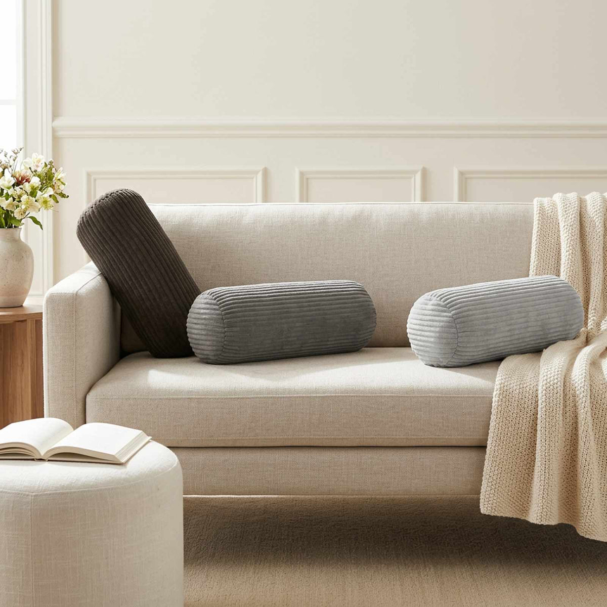 Cushion Cover 6 pcs HEERLEN Dark Grey Dia. 15 x 40 cm Corduroy